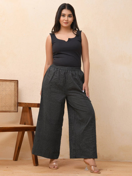 Black Katha Flared Palazzo Pants (Set of 5 Pc)