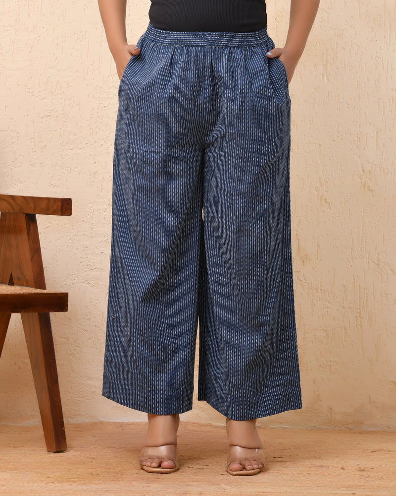 Royal Blue Kantha Flared Palazzo Pants (Set of 5 Pc)