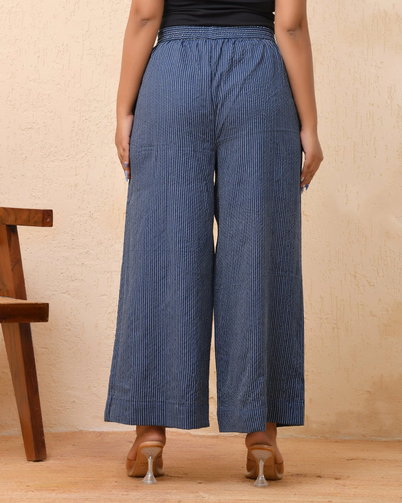 Royal Blue Kantha Flared Palazzo Pants (Set of 5 Pc)