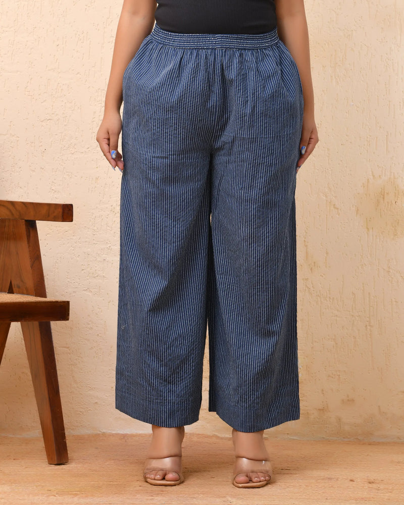 Royal Blue Kantha Flared Palazzo Pants (Set of 5 Pc)
