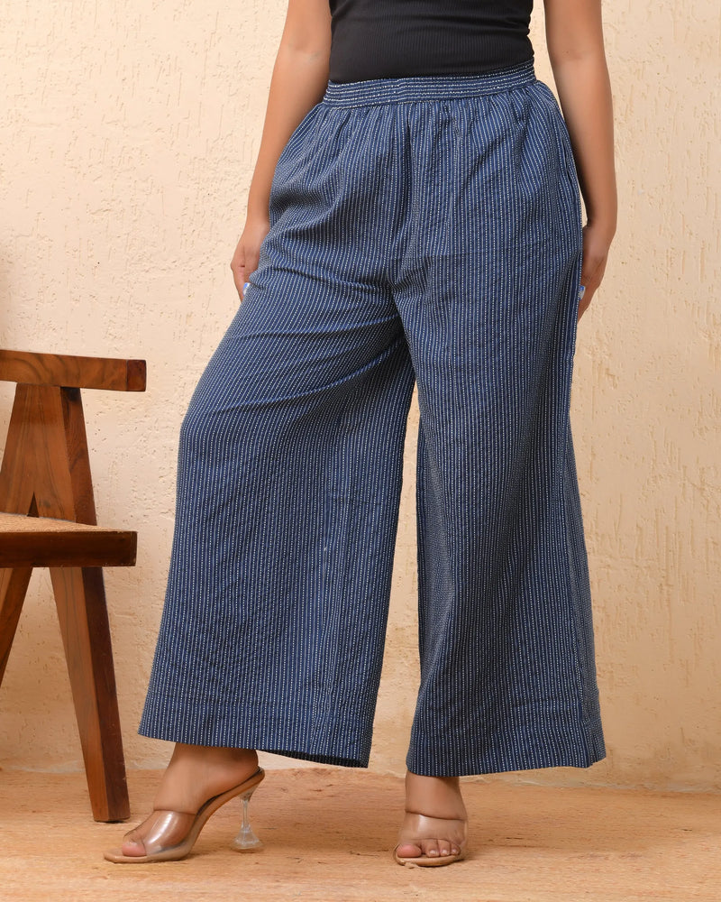 Royal Blue Kantha Flared Palazzo Pants (Set of 5 Pc)
