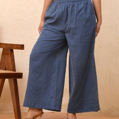Royal Blue Kantha Flared Palazzo Pants (Set of 5 Pc)