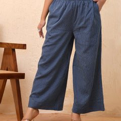 Royal Blue Kantha Flared Palazzo Pants (Set of 5 Pc)
