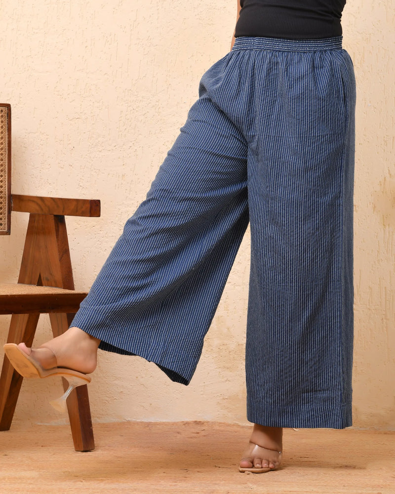 Royal Blue Kantha Flared Palazzo Pants (Set of 5 Pc)