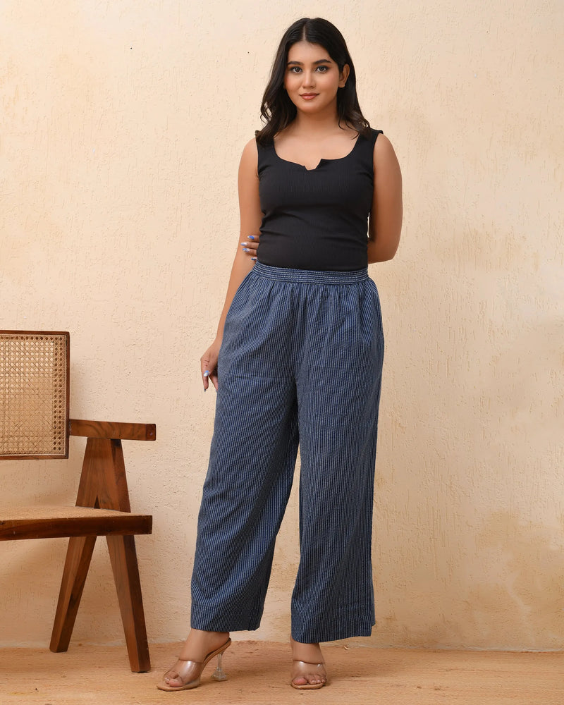 Royal Blue Kantha Flared Palazzo Pants (Set of 5 Pc)