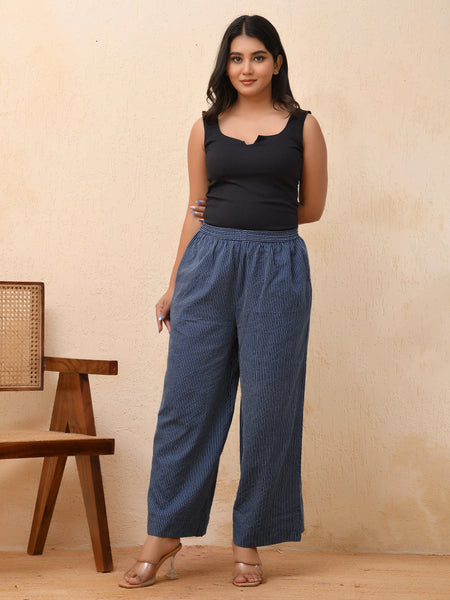 Royal Blue Kantha Flared Palazzo Pants (Set of 5 Pc)