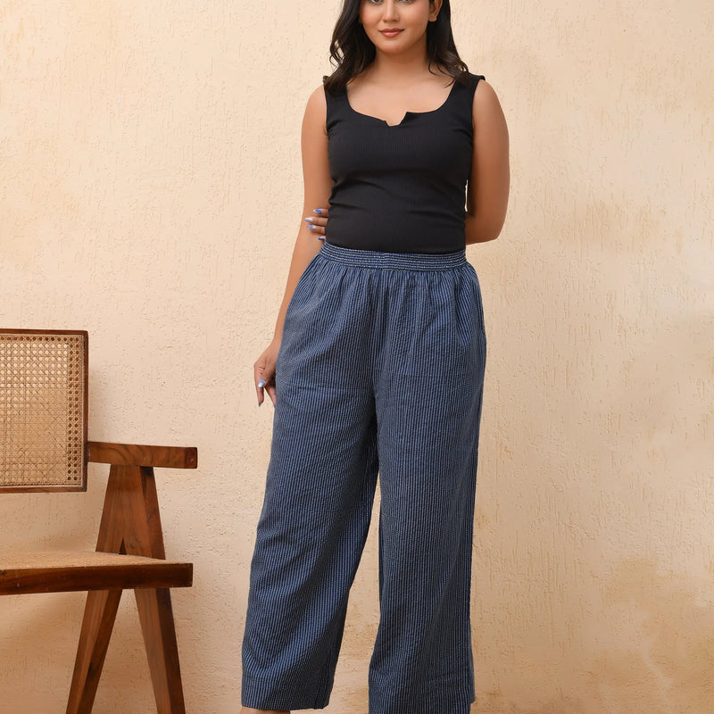 Royal Blue Kantha Flared Palazzo Pants (Set of 5 Pc)