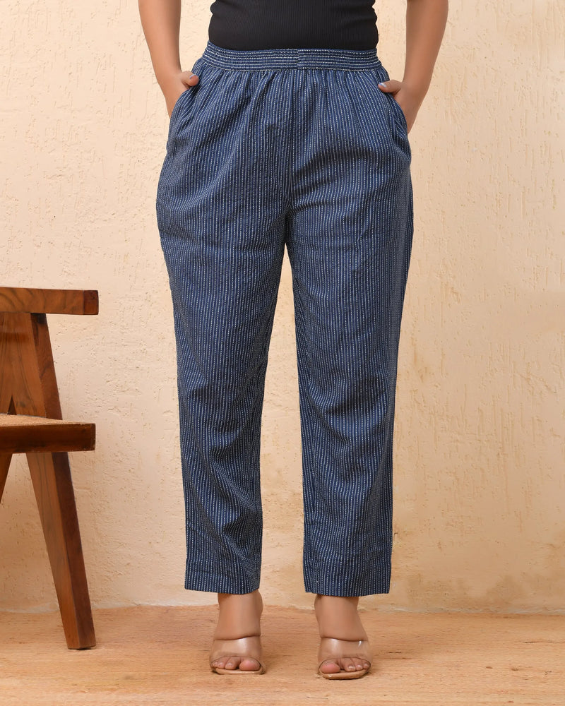 Royal Blue Kantha Straight Fit Pants (Set of 5 Pc)