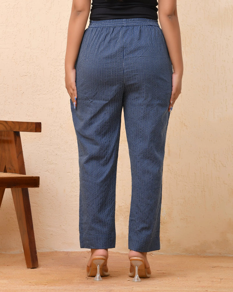 Royal Blue Kantha Straight Fit Pants (Set of 5 Pc)