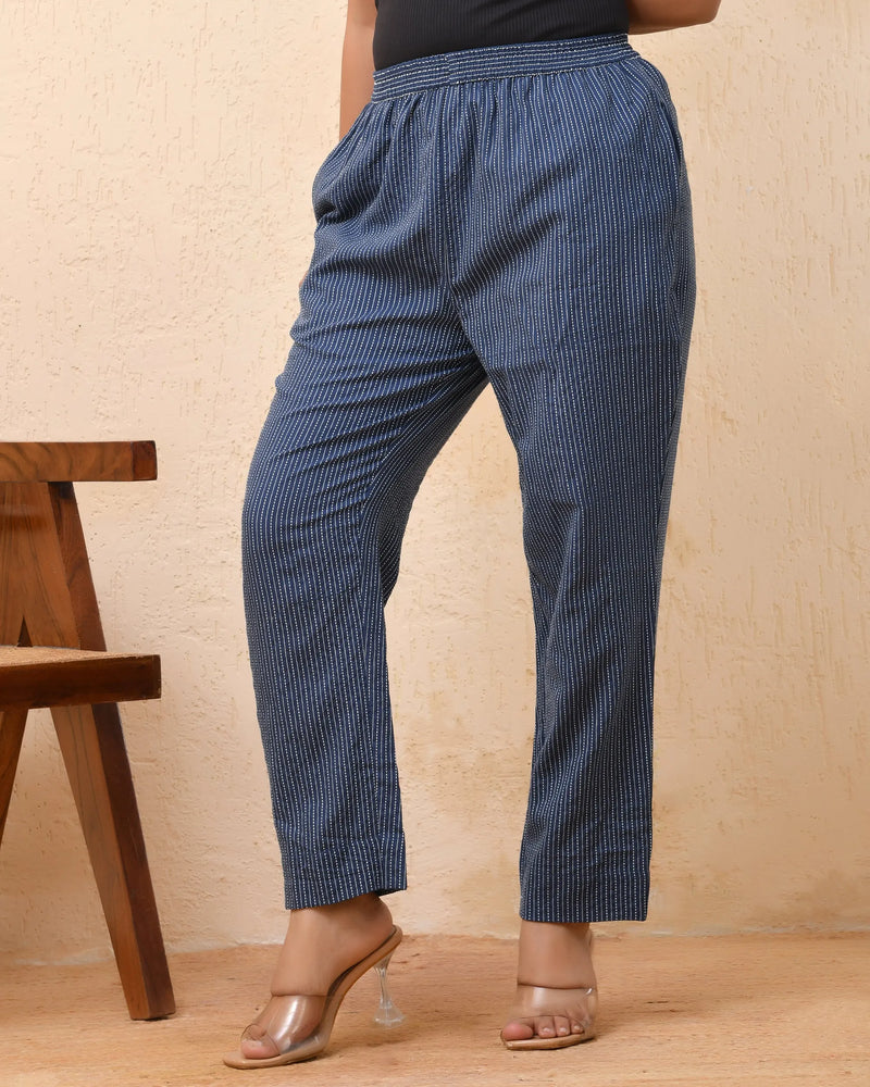 Royal Blue Kantha Straight Fit Pants (Set of 5 Pc)