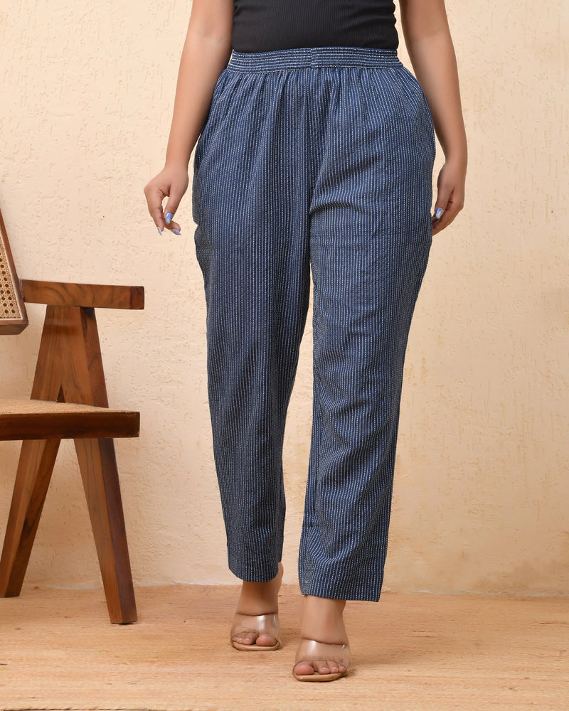 Royal Blue Kantha Straight Fit Pants (Set of 5 Pc)