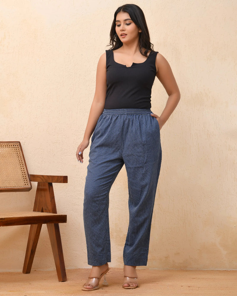 Royal Blue Kantha Straight Fit Pants (Set of 5 Pc)