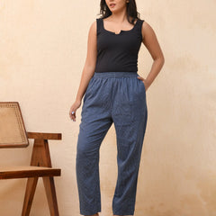 Royal Blue Kantha Straight Fit Pants (Set of 5 Pc)