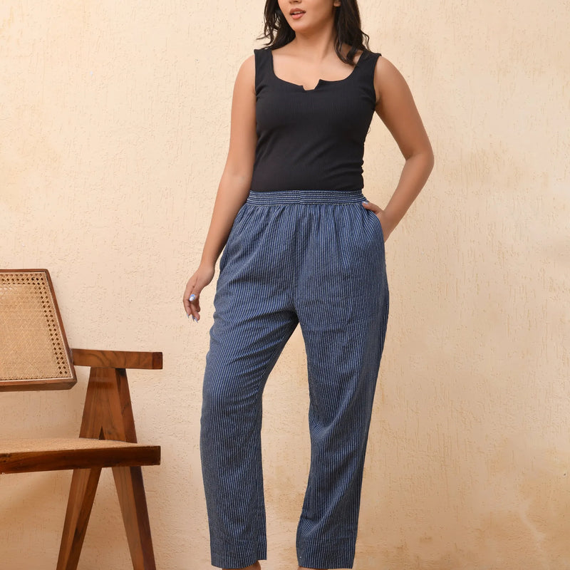 Royal Blue Kantha Straight Fit Pants (Set of 5 Pc)