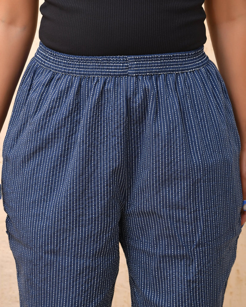 Royal Blue Kantha Straight Fit Pants (Set of 5 Pc)