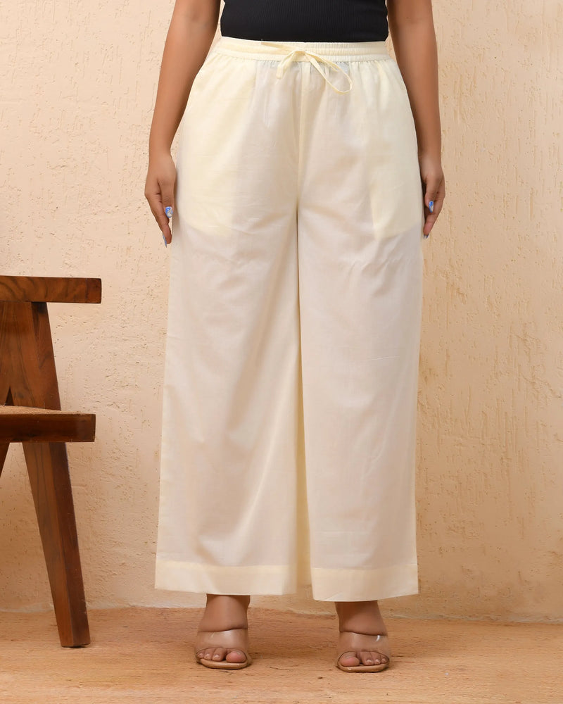 Cream Solid Flared Palazzo Pant (Set of 5 Pc)