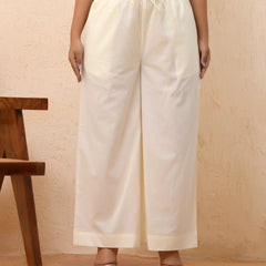 Cream Solid Flared Palazzo Pant (Set of 5 Pc)