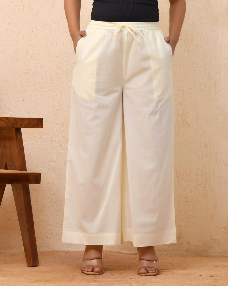 Cream Solid Flared Palazzo Pant (Set of 5 Pc)
