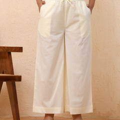 Cream Solid Flared Palazzo Pant (Set of 5 Pc)