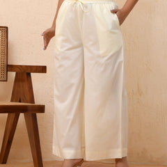 Cream Solid Flared Palazzo Pant (Set of 5 Pc)