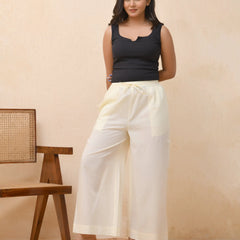 Cream Solid Flared Palazzo Pant (Set of 5 Pc)