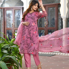 (Vaasva) Women organza pink embroidered suit set (Set of 5pc)