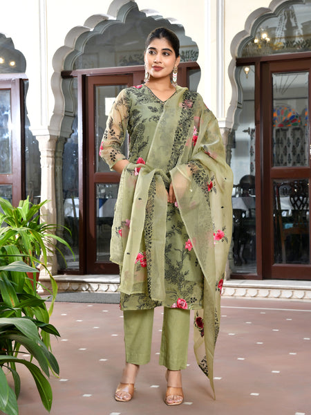 (Vaasva) Women organza pista embroidered suit set (Set of 5pc)