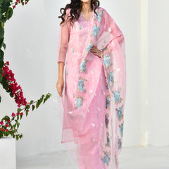 (Vaasva) Women solid embroidered pink suit set (Set of 5pc)