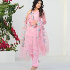 (Vaasva) Women solid embroidered pink suit set (Set of 5pc)