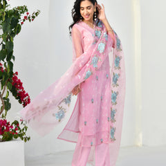 (Vaasva) Women solid embroidered pink suit set (Set of 5pc)