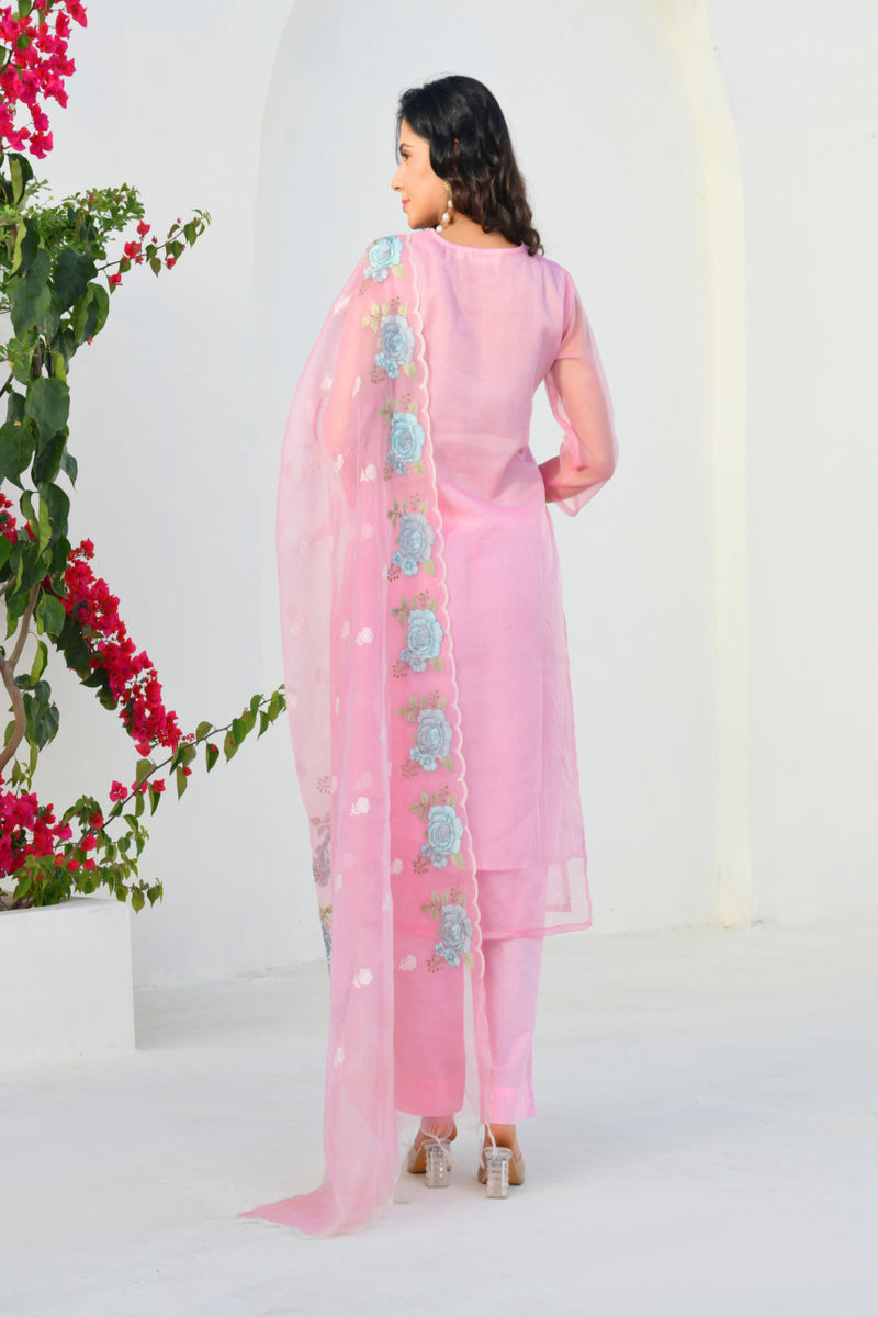 (Vaasva) Women solid embroidered pink suit set (Set of 5pc)