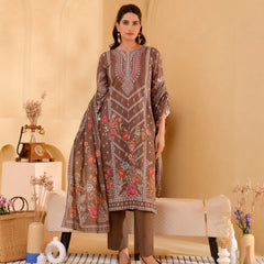 (Vaasva) Women brown hand embroidered placement printed suit set (Set of 5pc)