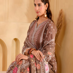 (Vaasva) Women brown hand embroidered placement printed suit set (Set of 5pc)