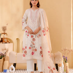 (Vaasva) Women cream hand embroidered placement printed suit set (Set of 5pc)