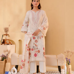 (Vaasva) Women cream hand embroidered placement printed suit set (Set of 5pc)
