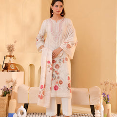 (Vaasva) Women cream hand embroidered placement printed suit set (Set of 5pc)