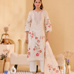 (Vaasva) Women cream hand embroidered placement printed suit set (Set of 5pc)