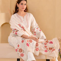 (Vaasva) Women cream hand embroidered placement printed suit set (Set of 5pc)
