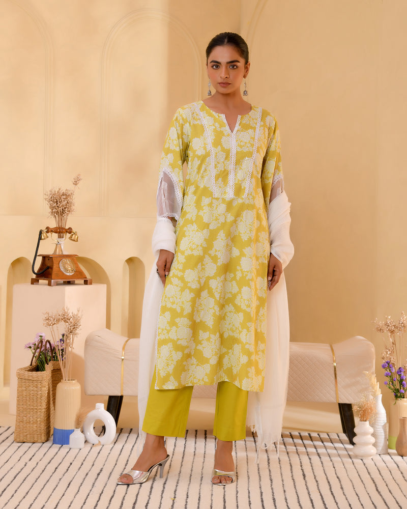 (Vaasva) Women neon printed suit set with handwork (Set of 5pc)