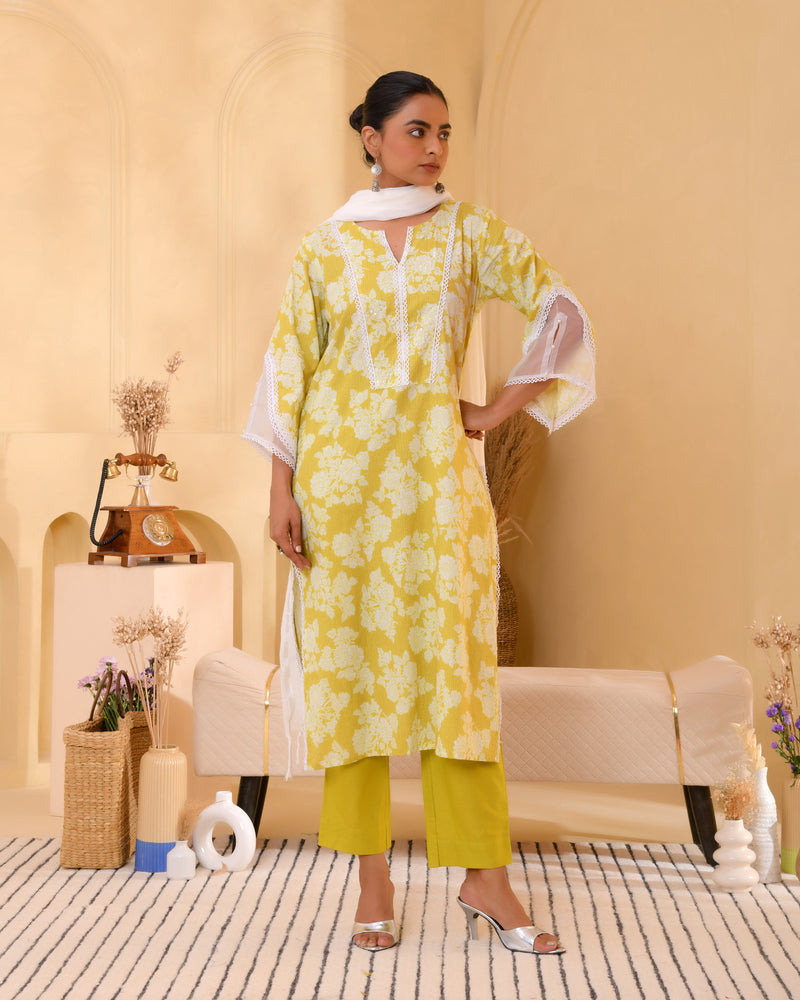 (Vaasva) Women neon printed suit set with handwork (Set of 5pc)