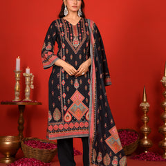 (Vaasva) Women black suit set with printed dupatta (Set of 5pc)