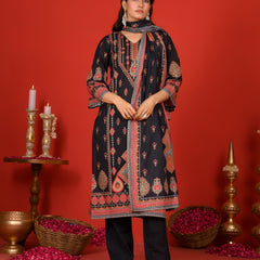 (Vaasva) Women black suit set with printed dupatta (Set of 5pc)