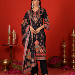 (Vaasva) Women black suit set with printed dupatta (Set of 5pc)