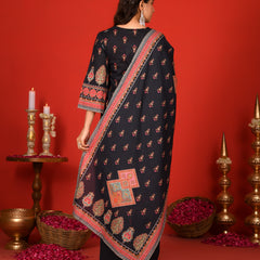 (Vaasva) Women black suit set with printed dupatta (Set of 5pc)