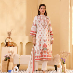 (Vaasva) Women white pakistani tucks suit set with printed dupatta (Set of 5pc)