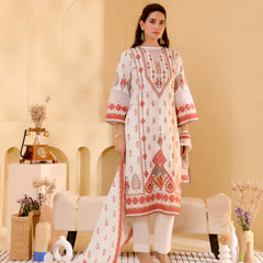 (Vaasva) Women white pakistani tucks suit set with printed dupatta (Set of 5pc)