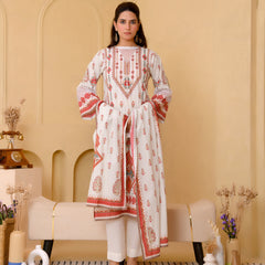 (Vaasva) Women white pakistani tucks suit set with printed dupatta (Set of 5pc)
