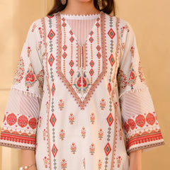 (Vaasva) Women white pakistani tucks suit set with printed dupatta (Set of 5pc)