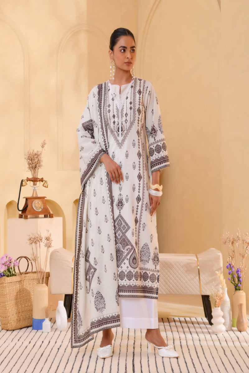 (Vaasva) Women white & black pakistani suit with handwork (Set of 5pc)