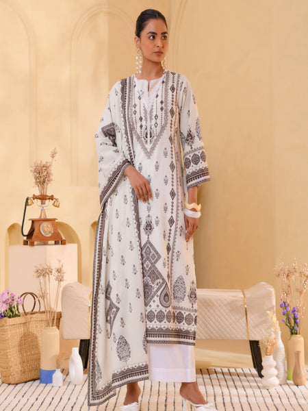 (Vaasva) Women white & black pakistani suit with handwork (Set of 5pc)